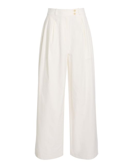 Jenni Kayne White Newport High-Rise Cotton Wide-Leg Pants