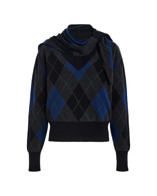 Brandon Maxwell Blue Exclusive The Maris Argyle Cashmere Sweater