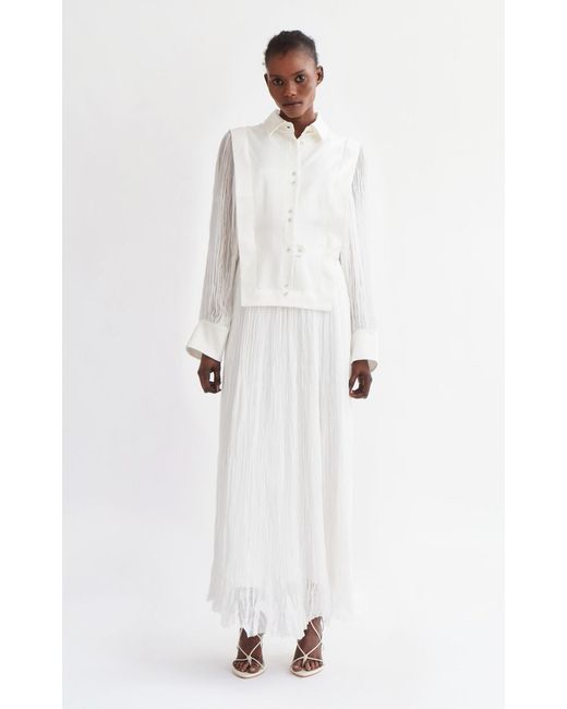Aje. White Aerial Bib-front Crinkled Maxi Dress