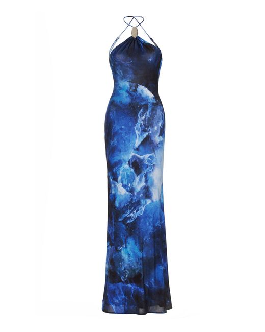 Jonathan Simkhai Blue Sunnie Printed Jersey Halter Maxi Dress