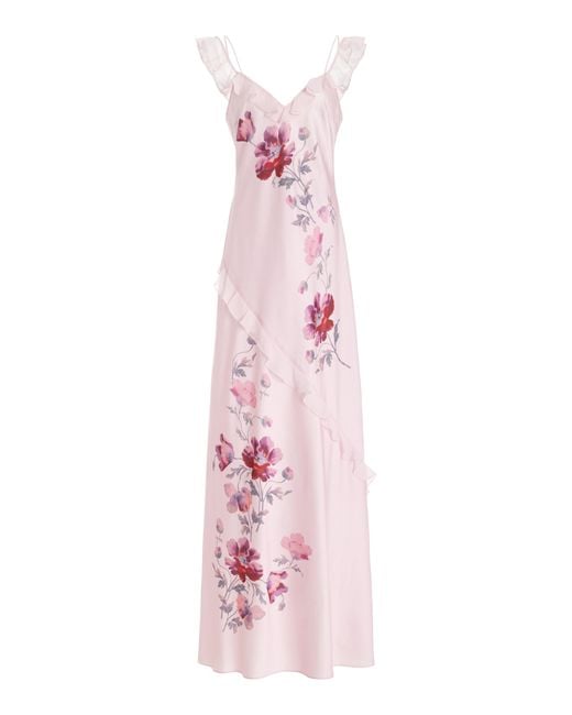 LoveShackFancy Pink Parisa Off-the-shoulder Floral Satin Maxi Dress
