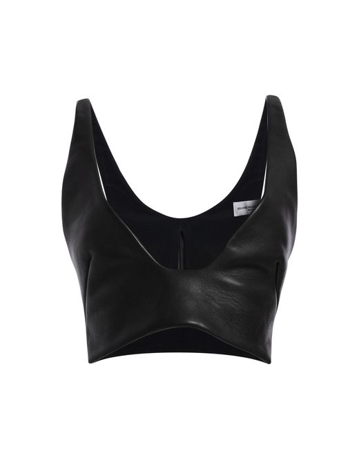 Brandon Maxwell Black The Alessia Leather Crop Top