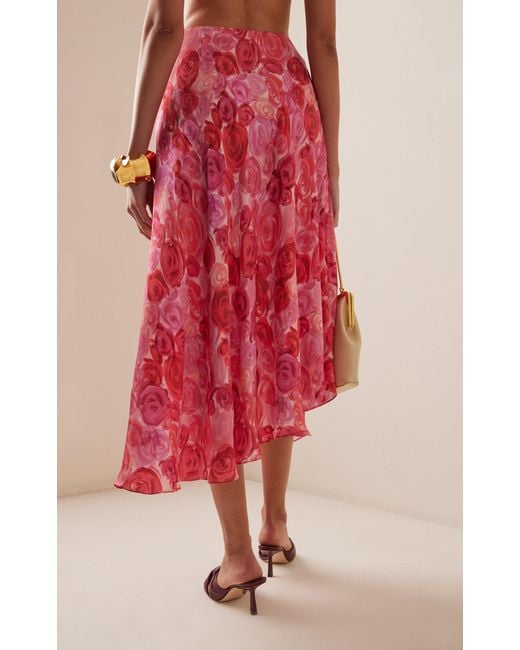 Aje. Pink Valeria Asymmetric Floral Jacquard Midi Skirt