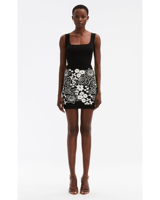 Oscar de la Renta Black Mixed Botanical Jacquard Mini Skirt