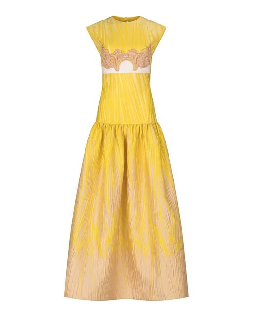 Silvia Tcherassi Yellow Leonor Embroidered Cutout Maxi Dress