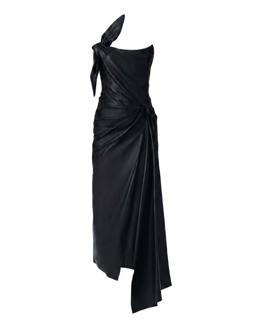Monse Black Tie-Detailed Leather Midi Dress