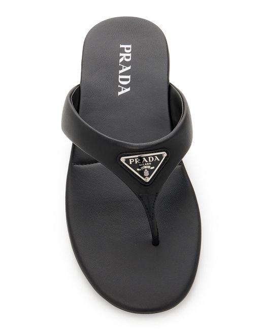 Prada Black Leather Flip-flop Sandals