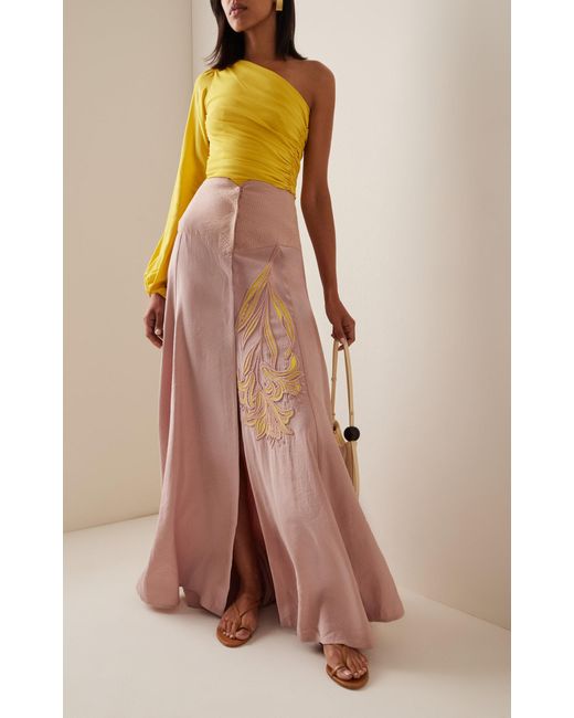 Silvia Tcherassi Pink Modena Embroidered Maxi Skirt