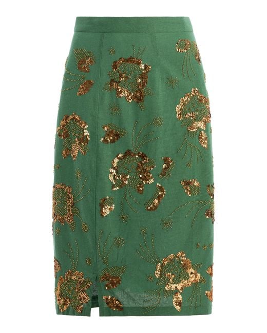 All That Remains Green Exclusive Sequined Cotton Midi Skirt