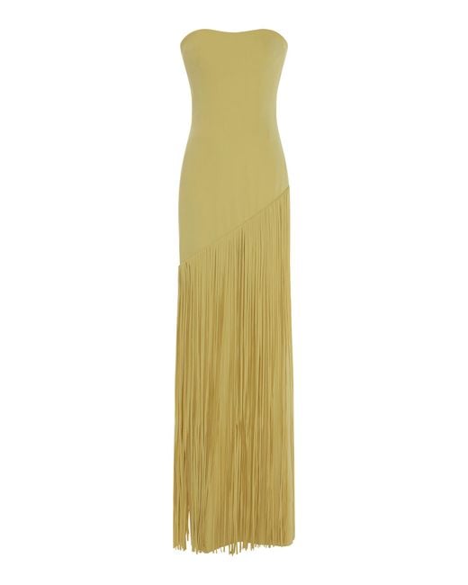 Marmar Halim Yellow Detachable Cape Fringed Gown