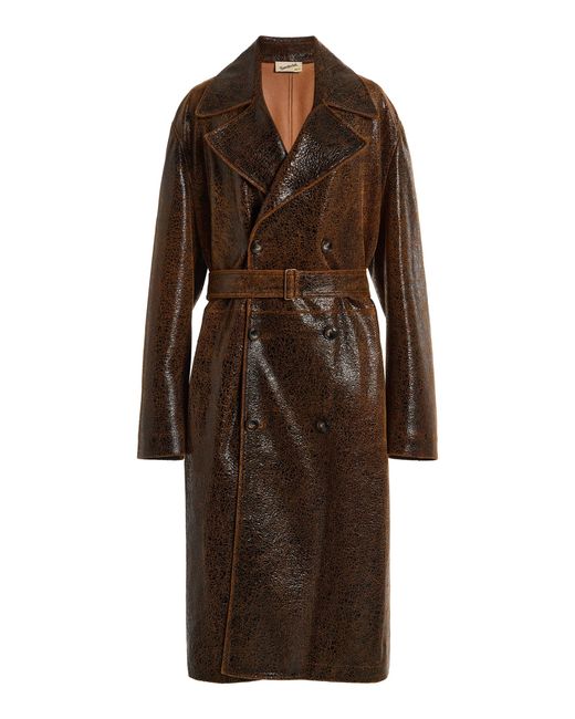 Sanderlak Brown Belted Leather Trench Coat