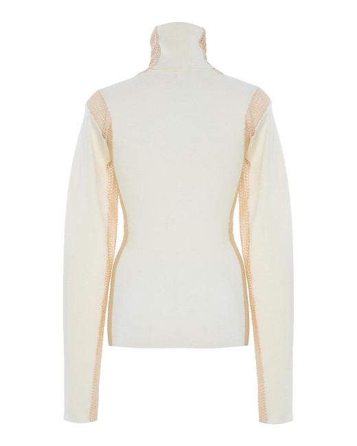 DIOTIMA White Crochet-Detailed Wool-Blend Turtleneck Top