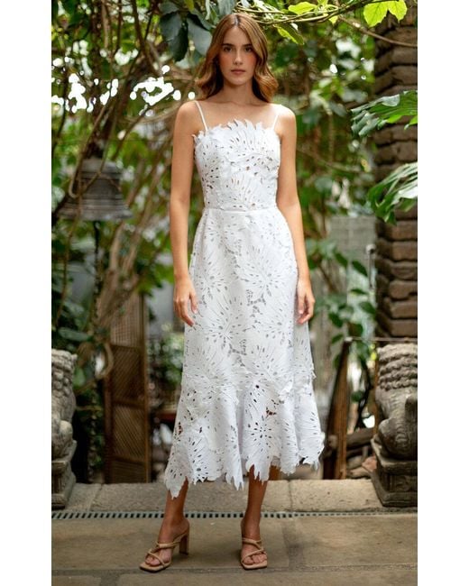 ANDRES OTALORA White Rio Guipure Lace Midi Dress