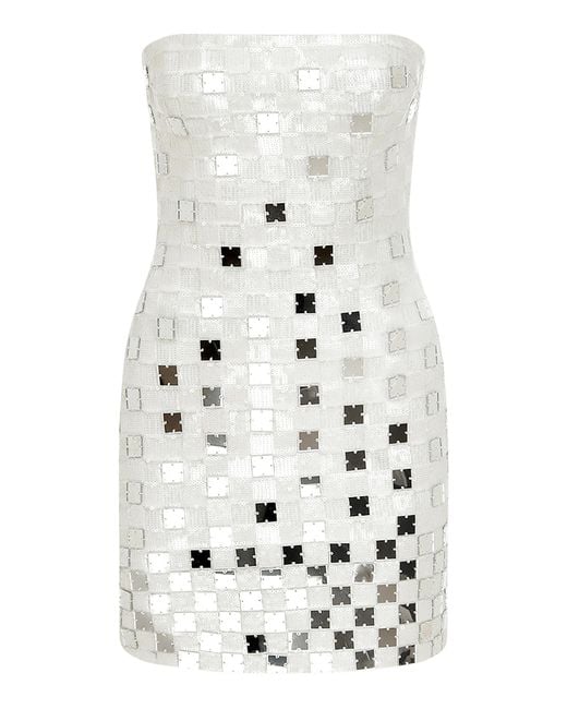 Ila White Exclusive Vivian Mirror-embellished Sequined Crepe Mini Dress