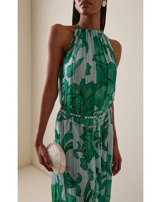 Francesca Miranda Blue Ivy-Printed Silk Gown