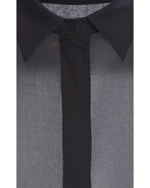 Nensi Dojaka Gray Satin-trimmed Silk-georgette Shirt
