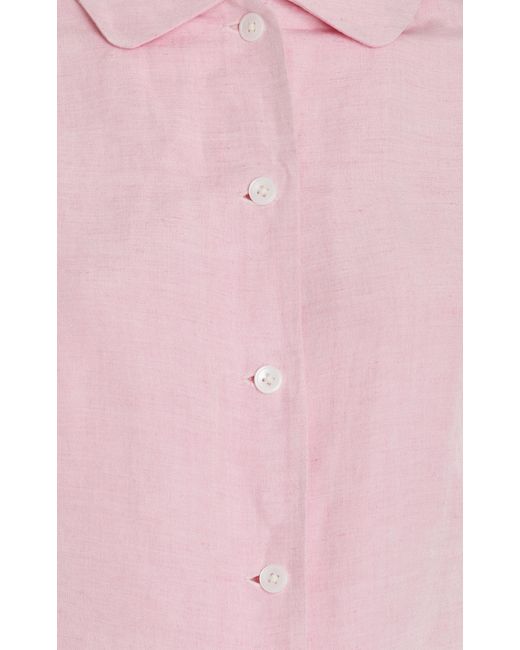 Matthew Bruch Pink Buttoned Linen-blend Midi Shirt Dress