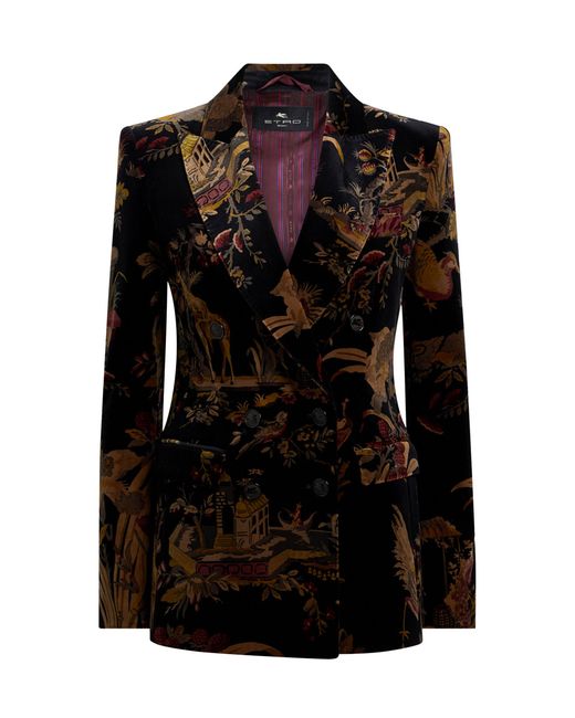 Etro Black Double-Breasted Velvet Jacket