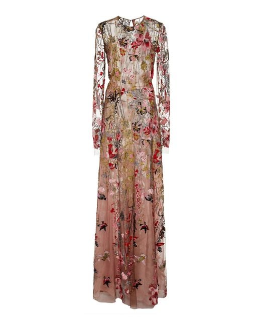Naeem Khan Multicolor Floral Embroidered Gown