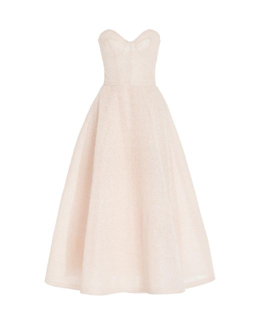 Monique Lhuillier Natural Strapless Textured Embroidered Dress