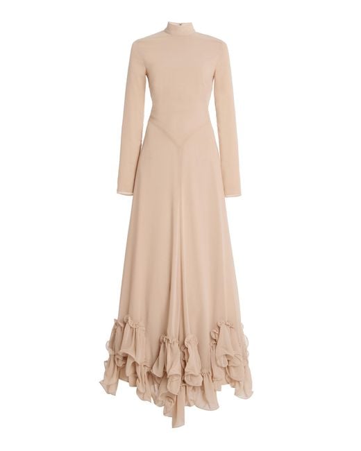 rotate birger christensen asymmetric ruffle maxi dress Remain Birger Christensen Ruffled Chiffon Maxi Dress In Pink - 40% Off