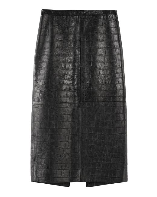 ARAKII Black Exclusive Embossed Croco Leather Midi Skirt