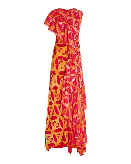 Ulla Johnson Red Lali Ruffled Silk Maxi Dress