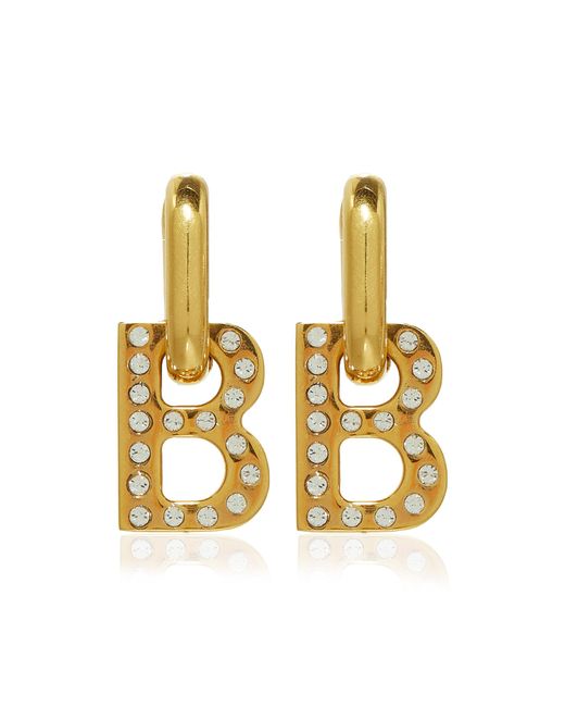 Balenciaga Metallic B Gold-tone Crystal Earrings