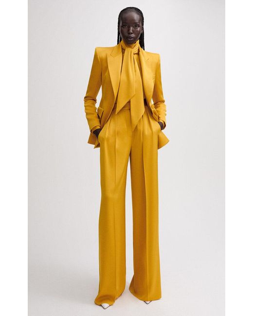 Alex Perry Yellow Tie-detailed Satin Crepe Top