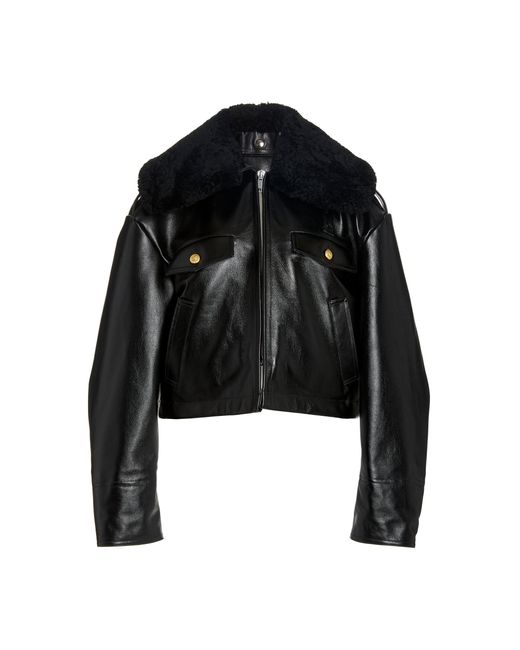 R13 Black Policeman Oversized Cropped Leather Jacket