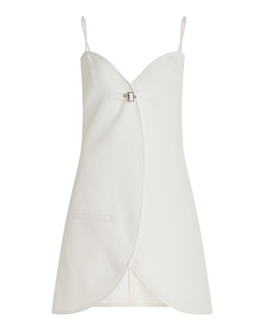 Courreges White Ellipse Buckle-detailed Twill Mini Dress