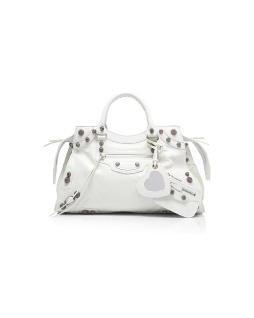 Balenciaga White Neo Cagole City Leather Top Handle Bag