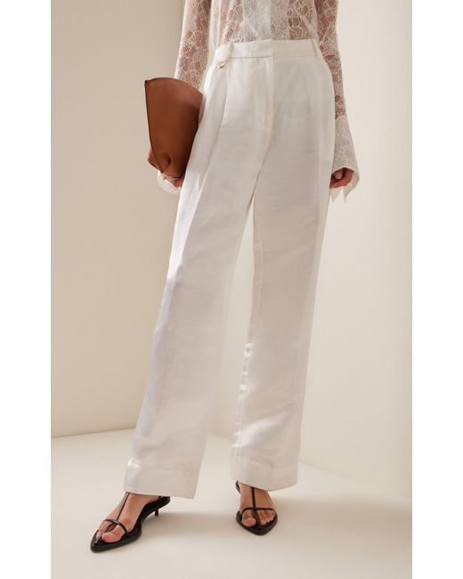Aje. White Portray Pleated Linen-blend Pants