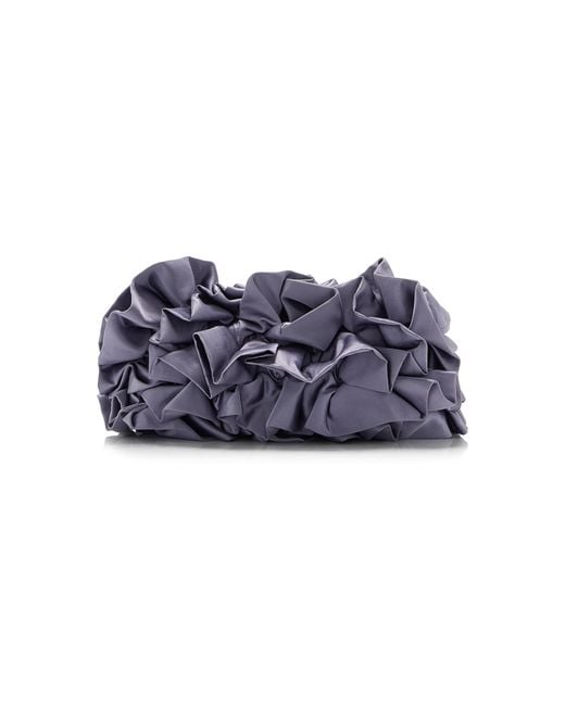 Dries Van Noten Blue Ruffled Satin Envelope Clutch