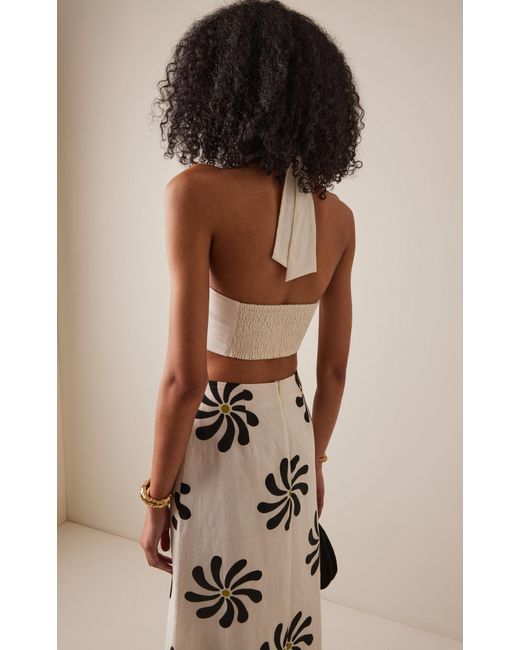 Cala De La Cruz White Fiji Linen Halter Crop Top