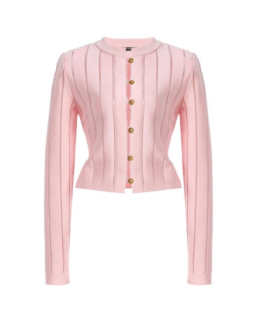 Balmain Pink Buttoned Knit Cardigan