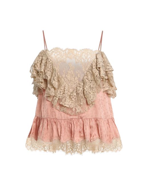 Sea Pink Ethel Lace-Trimmed Jacquard Camisole Top