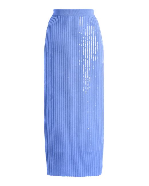 Carolina Herrera Blue Embroidered Viscose Midi Pencil Skirt