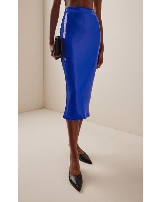 Sergio Hudson Blue Sequined Midi Skirt