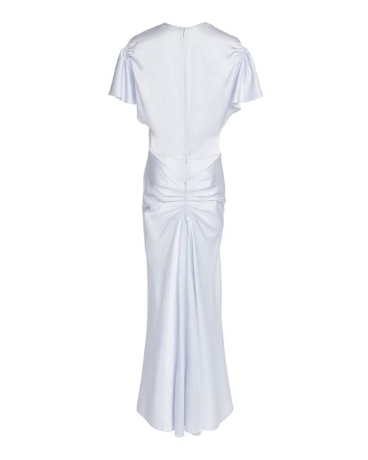 Victoria Beckham White Flutter Sleeve Satin Midi Dress