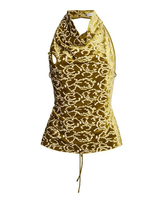Christopher Esber Yellow Embroidered Silk Velvet Loophole Tie Backless Top