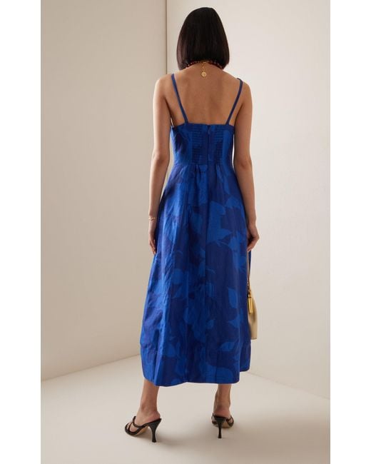 Aje. Blue Belonging Printed Linen-blend Midi Dress