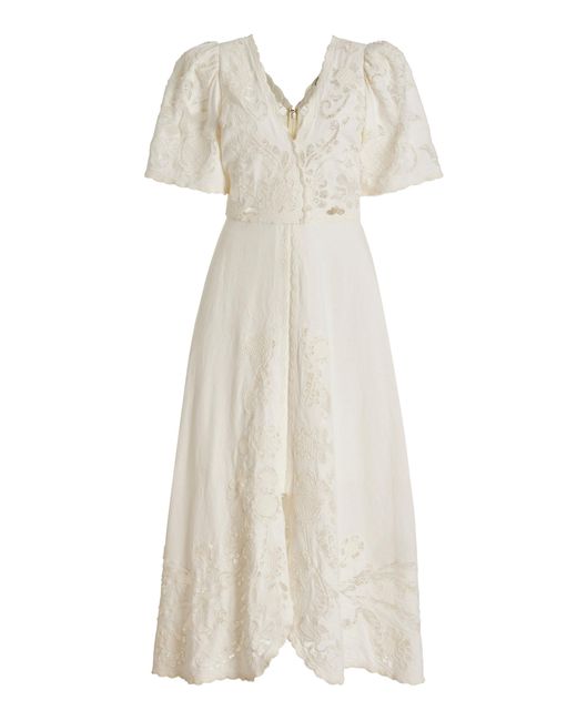 Sea White Baylin Puff-sleeve Lace Dress