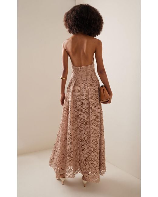 Elie Saab Natural Crocheted Cotton-silk Halter Midi Dress