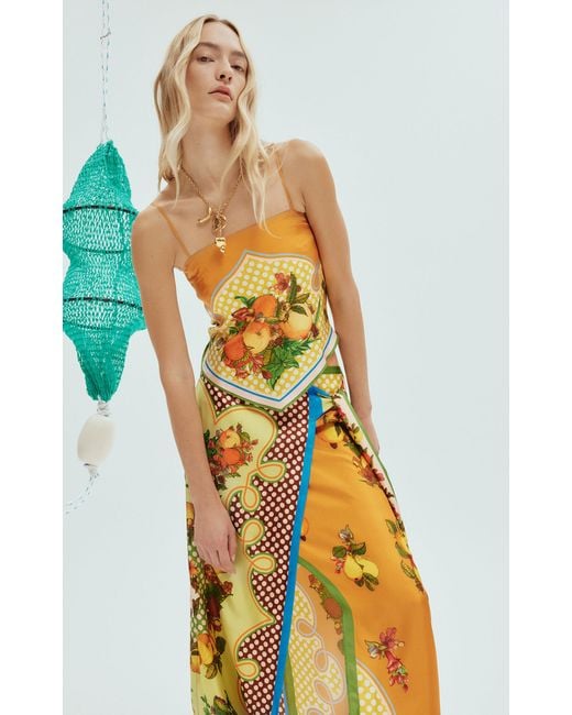 ALÉMAIS Multicolor Lemonis Printed Silk Twill Sarong Skirt