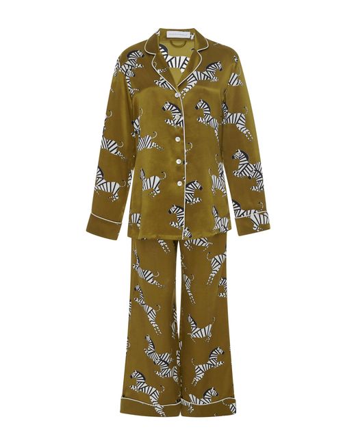 Olivia Von Halle Green Lila Mona Zebra-print Pajama Set