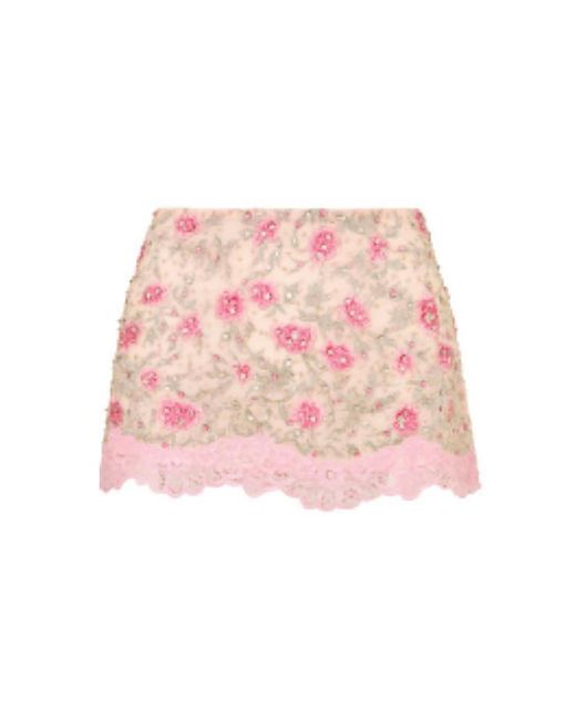 LoveShackFancy Pink Daven Beaded Mini Skirt