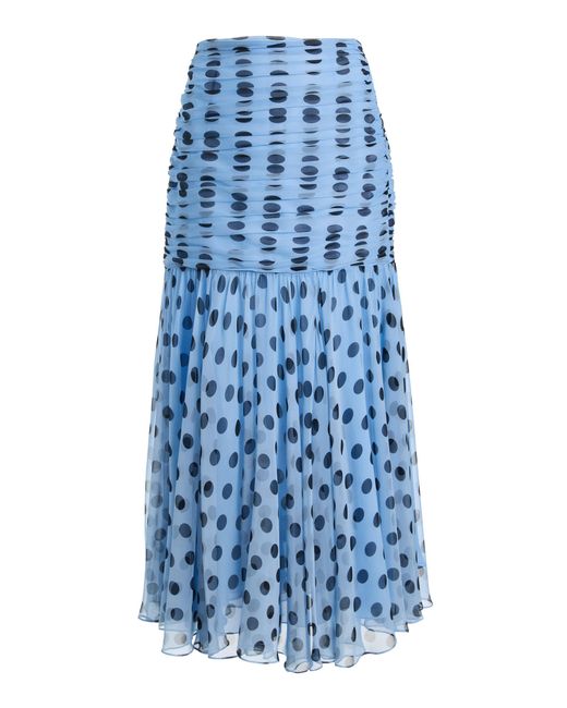 Carolina Herrera Blue Ruched Dot Print Chiffon Knee-Length Skirt
