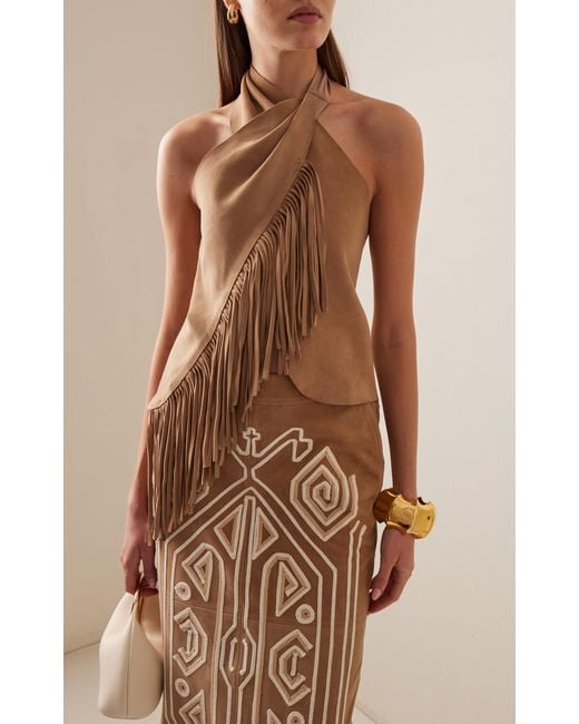 Johanna Ortiz Brown Sonora Fringed Leather Top