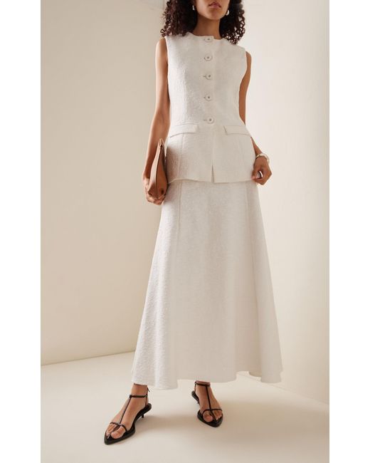 Anna Quan White Liana Cotton-blend Boucle Maxi Skirt